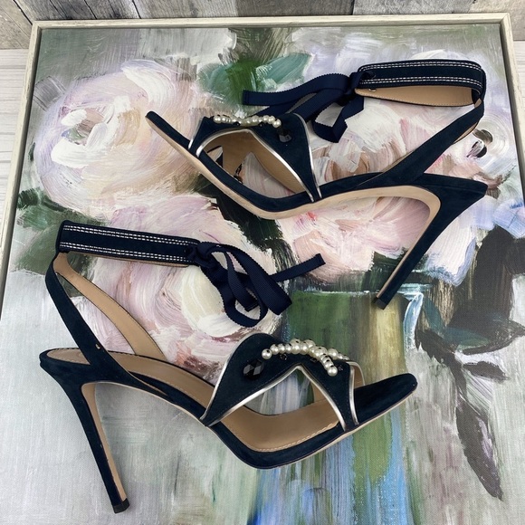 Tory Burch Sea Star Starfish Beaded Pearl Ribbon Tie Strappy Heels Size 10. - Picture 8 of 15